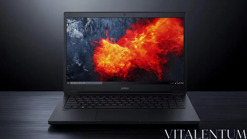 Midnight gaming laptop ignites with cinematic lava storm.
