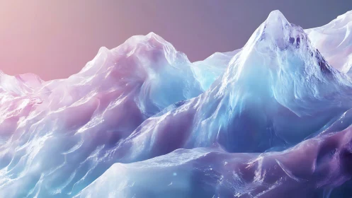 Iridescent ice-like mountain forms in soft gradient light.