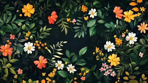 Polychromatic Wildflower Composition with Layered Botanical Elements