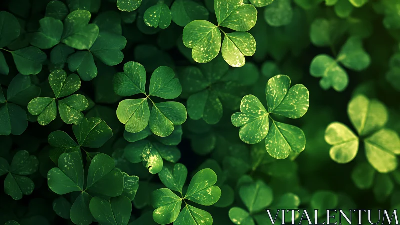 Macro study of illuminated clover foliage with variegated leaf pattern