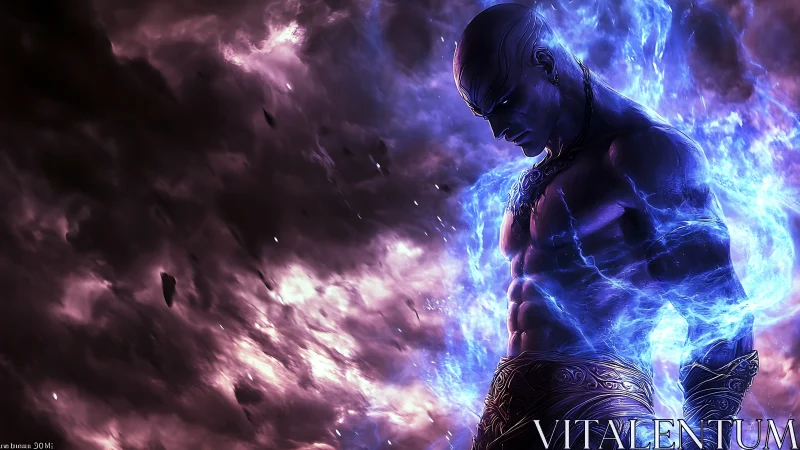 Stormbound elemental warrior stands within crackling blue aura