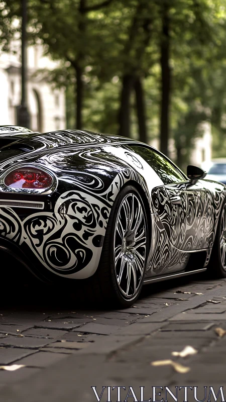 Custom sports car shows black and white tribal style wrap