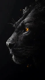 Digital painting profile of black panther with ember-lit gaze.