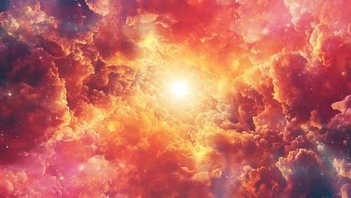 Digital nebula vortex with radiant stellar core composition.