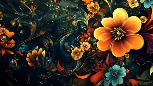 Digital floral bloom with luminous abstract petals.