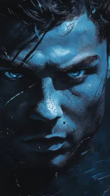 Moonlit warrior’s gaze carves thunder into electric silence