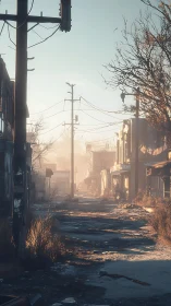Abandoned winter street glows in soft, haunting sunrise light