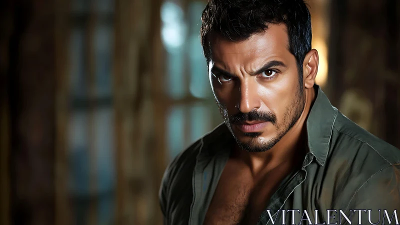 Intense male portrait with shallow depth and dramatic key lighting