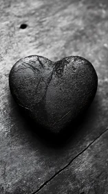 Black Heart Stone on Wet Wood Surface