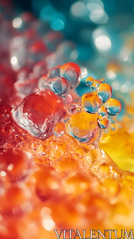 Chromatic bubble skyline rising through molten sunrise glow.