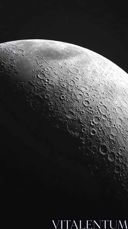 Lunar surface close view with cratered terminator region.