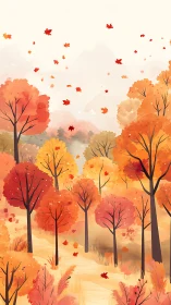 Atmospheric Autumn Landscape with Chromatic Tree Silhouettes.