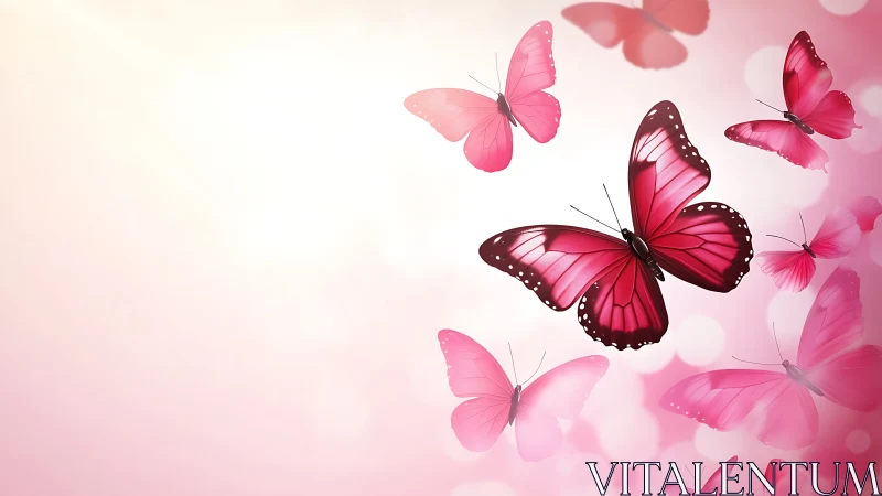 Pink butterflies on glowing soft gradient background.