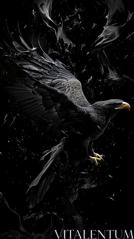 High-contrast digital eagle in mid-flight with abstract shards