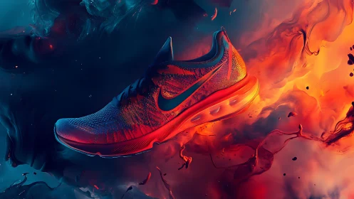 Lava-burst runner floating through neon stormfire skies.