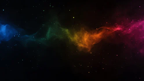 Chromatic nebula ribbon traverses a dark cosmic field