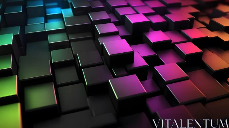 Vibrant 3D Cubes Abstract Art in Neon Gradient Lighting.