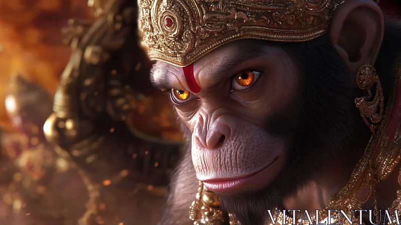 Regal monkey warrior in ornate golden ceremonial armor.