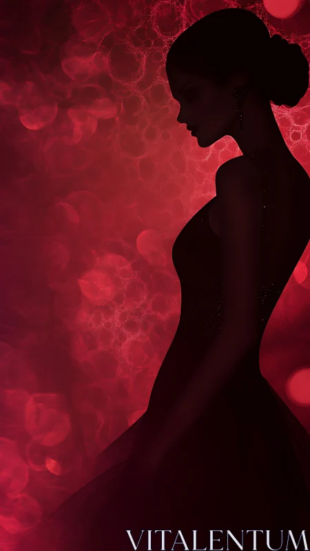 Graceful silhouette in soft red evening glow.