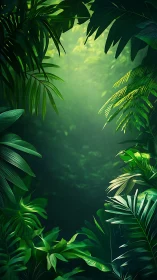 Lush Jungle Canopy Filtered Through Dense Tropical Foliage