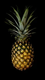 Ripe pineapple isolated on deep black studio background.