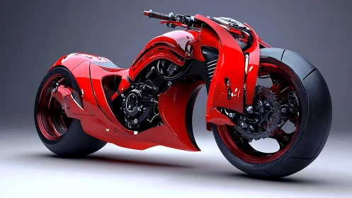 Parametric crimson superbike with exposed cyber-mechanical drivetrain.