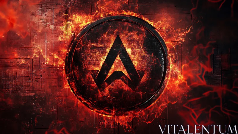 Fiery Arrow Symbol Blazing Through Digital Darkness and Destruction