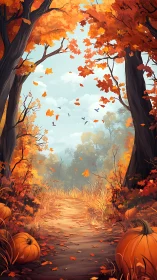 Autumn Forest Passage with Chromatic Foliage Cascade.