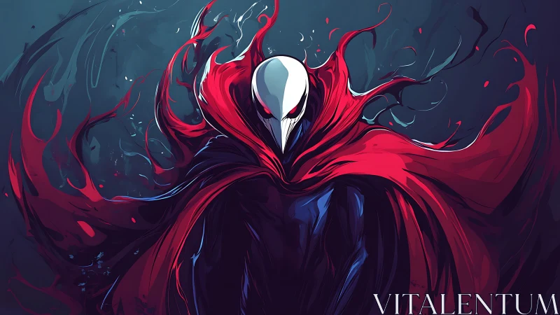 Cloaked humanoid figure with stylized red cape and mask.