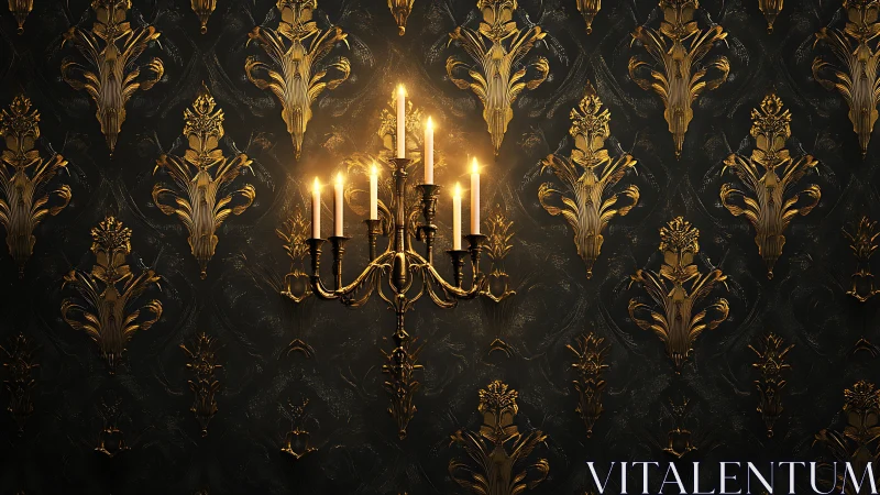 Candlelit baroque wall where molten gold patterns smolder softly.