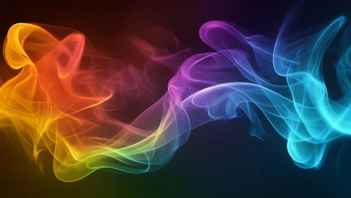 Multicolored translucent smoke waves on dark gradient field.