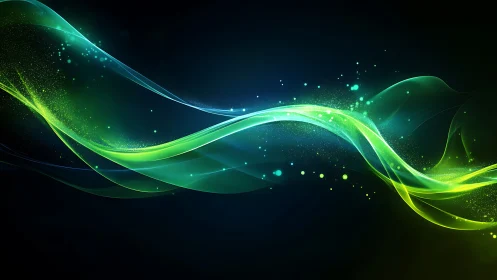 Neon green energy ribbons over deep cyan gradient field.