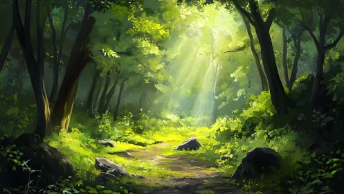 Ethereal Forest Clearing with Divine Light Rays.