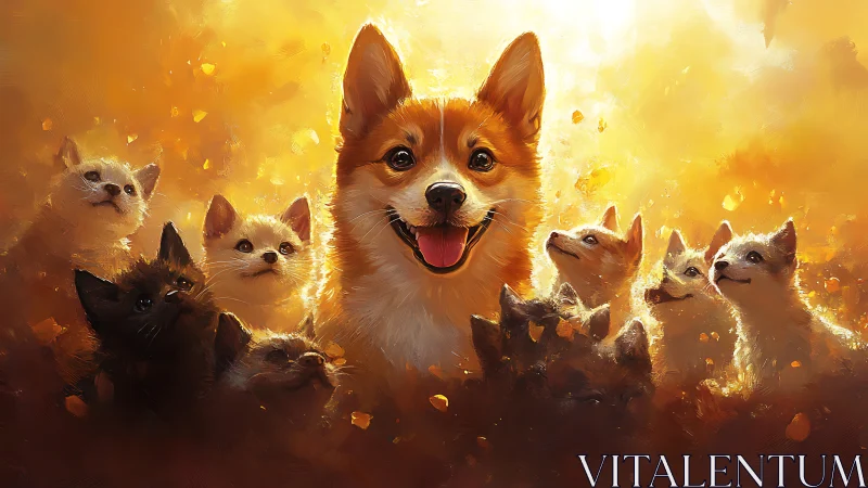 Golden Hour Pack: Corgi and Cats in Radiant Flames.