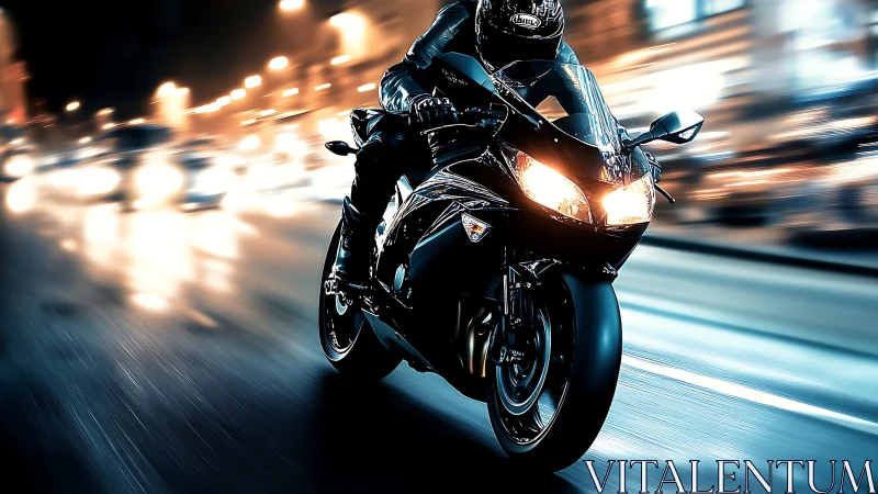 Midnight superbike rockets through neon-soaked city rush.