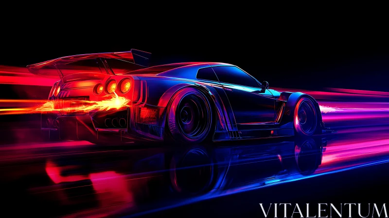 Neon street predator outruns midnight across liquid light