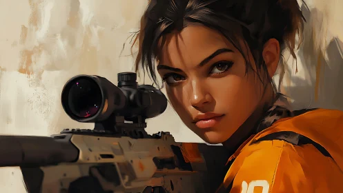 Scope-Locked Operative: Tactical Precision in Orange Gear.