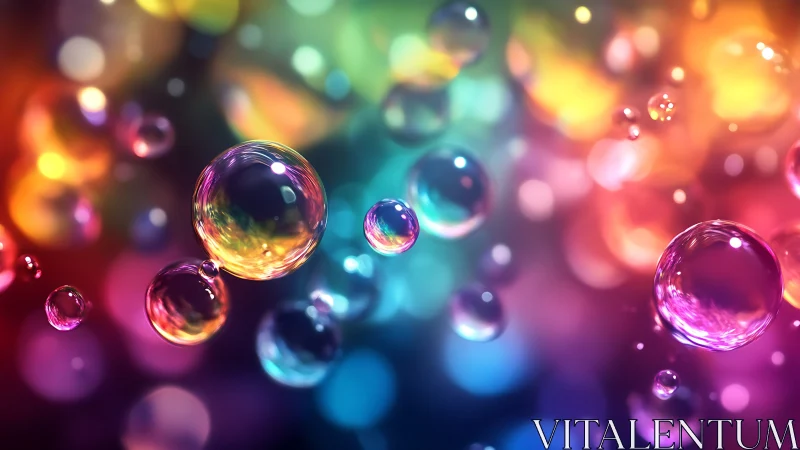 Glowing rainbow bubbles drift through dreamy bokeh light.