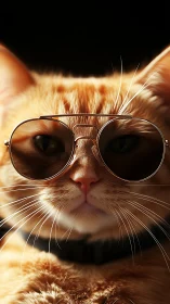 Orange Tabby Cat Portrait with Aviator Sunglasses Styled.