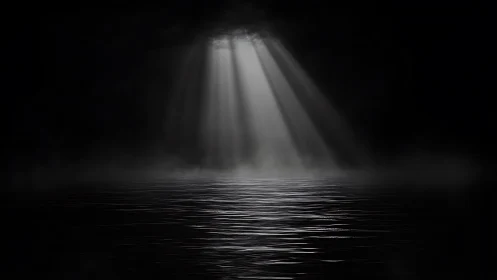 Gentle moonlit beams pouring softly onto quiet dark water.