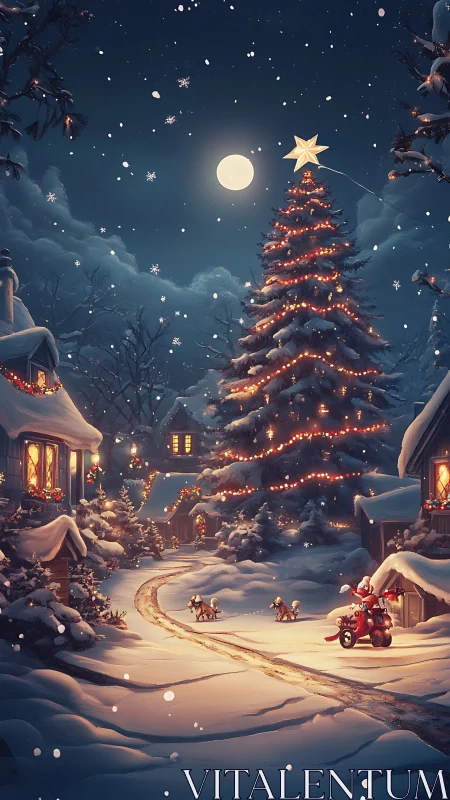 Moonlit village unwraps Christmas magic in drifting snow