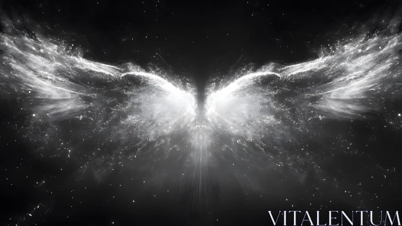 Ethereal Angel Wings in Cosmic Space, Digital Abstract Art.