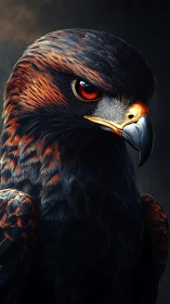 Regal hawk portrait burns against a storm-darkened sky