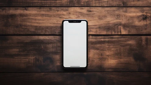 Smartphone on Wooden Surface with Blank Screen