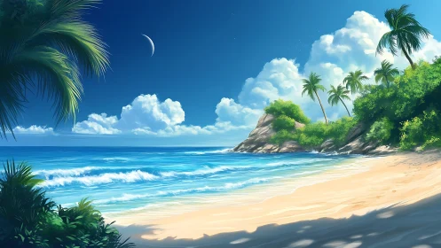 Tropical Beach Paradise with Palm Trees and Cerulean Waters