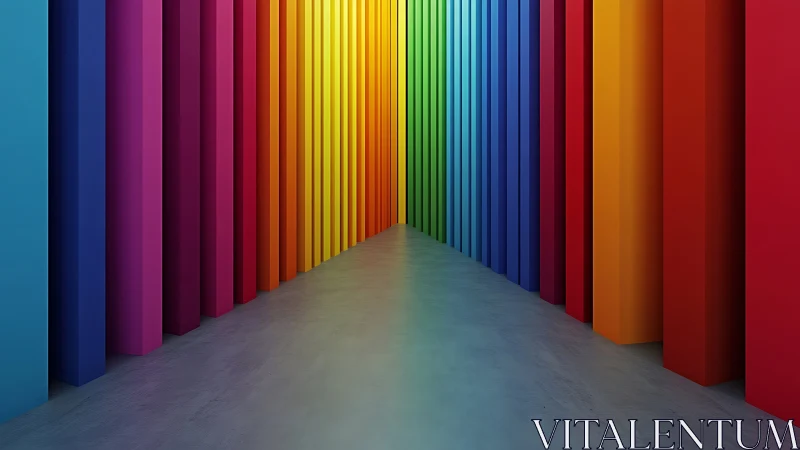 Chromatic hallway converging into a prismatic vanishing point.