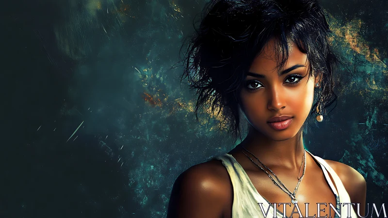 Confident young woman stands against a moody painted backdrop