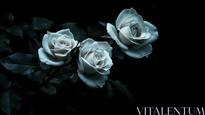 White Roses Against Black Background.