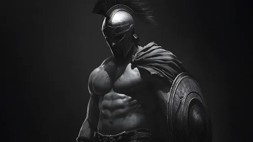 Armored Spartan warrior in dramatic low key lighting.