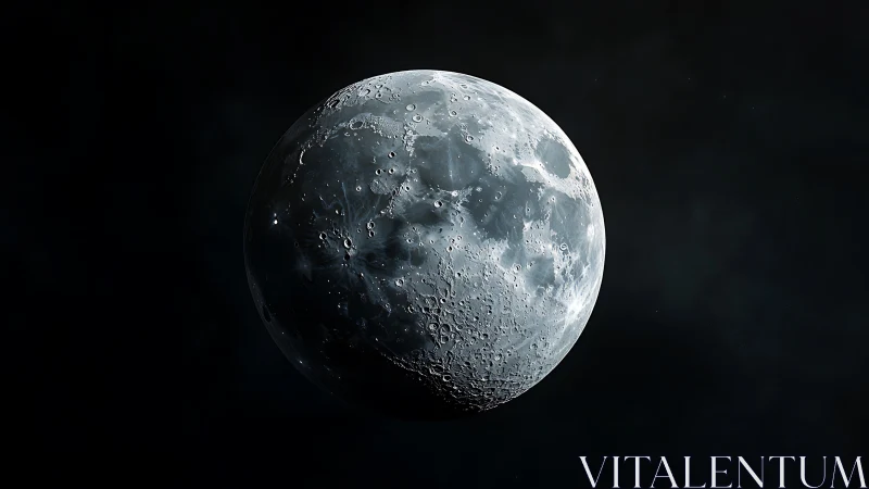 Lunar surface rendering displays detailed craters and maria